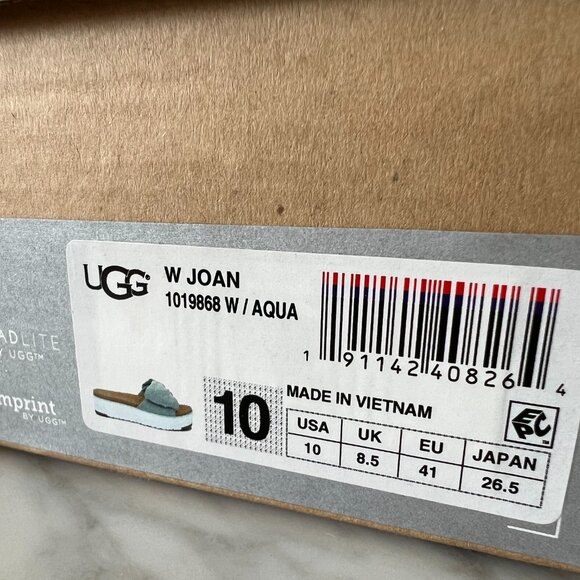 UGG Joan Bow Sandals Slides Platform Aqua Suede size10 Brand New - Picture 5 of 9